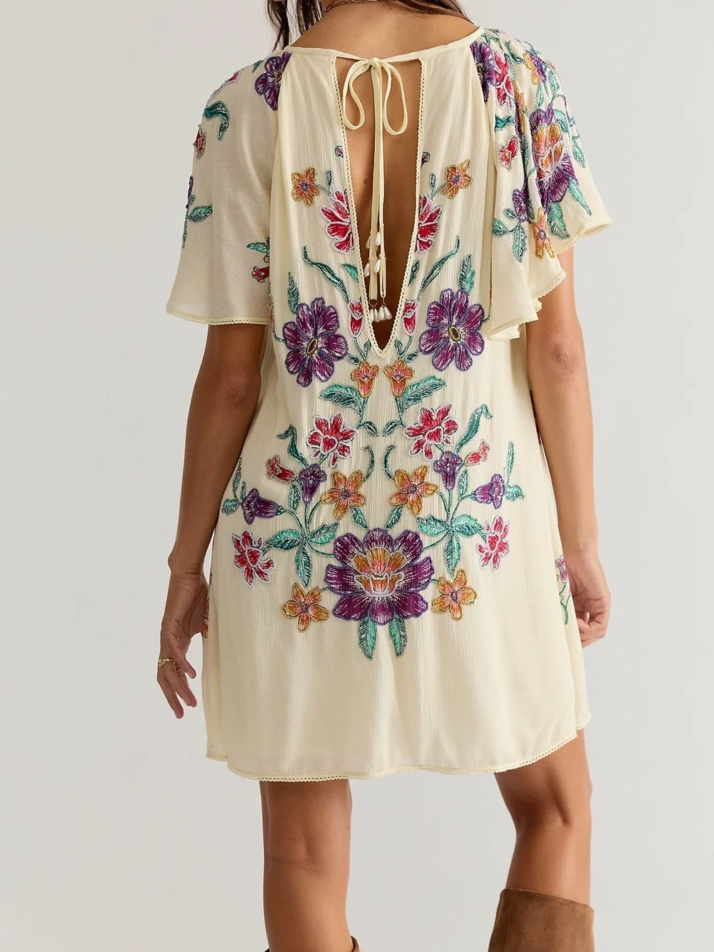 🆕NWT Free People Movement  Tropics Beaded Mini Dress Color: Tea Combo SZ XS